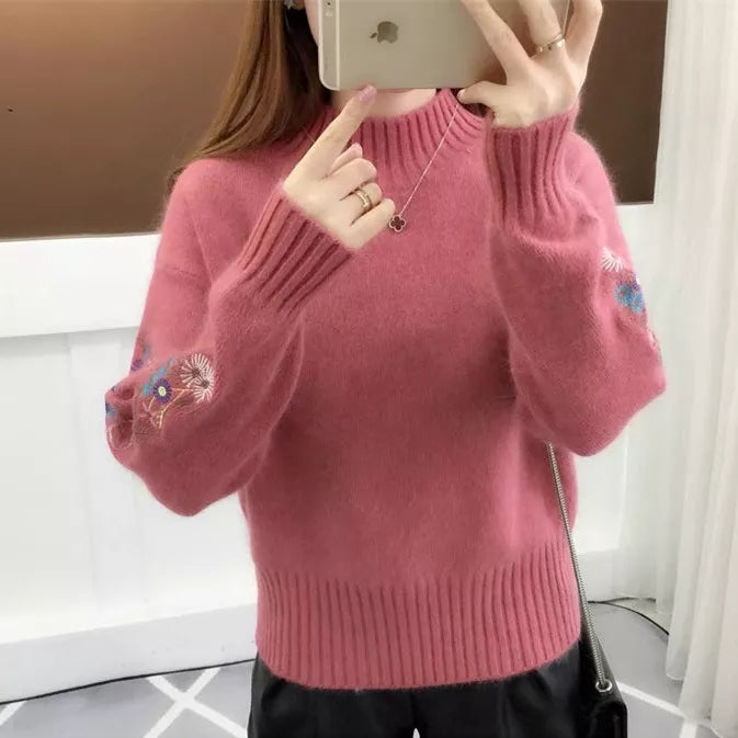 🔥Cashmere Knitted Floral Embroidery Thick Sweater