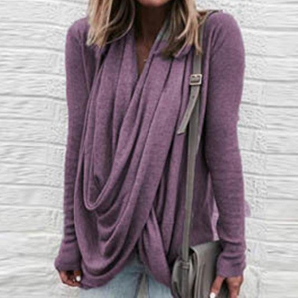 Loose Irregular Pile Pile Collar Long Slim T-Shirt Top