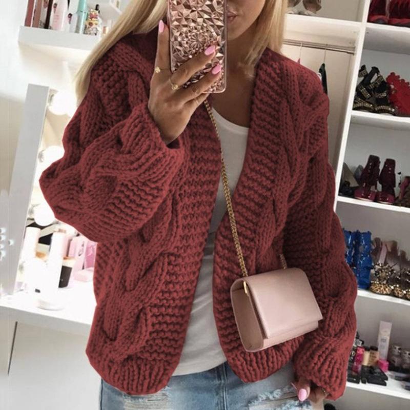 THICK THREAD TWIST KNIT CARDIGAN SWEATER