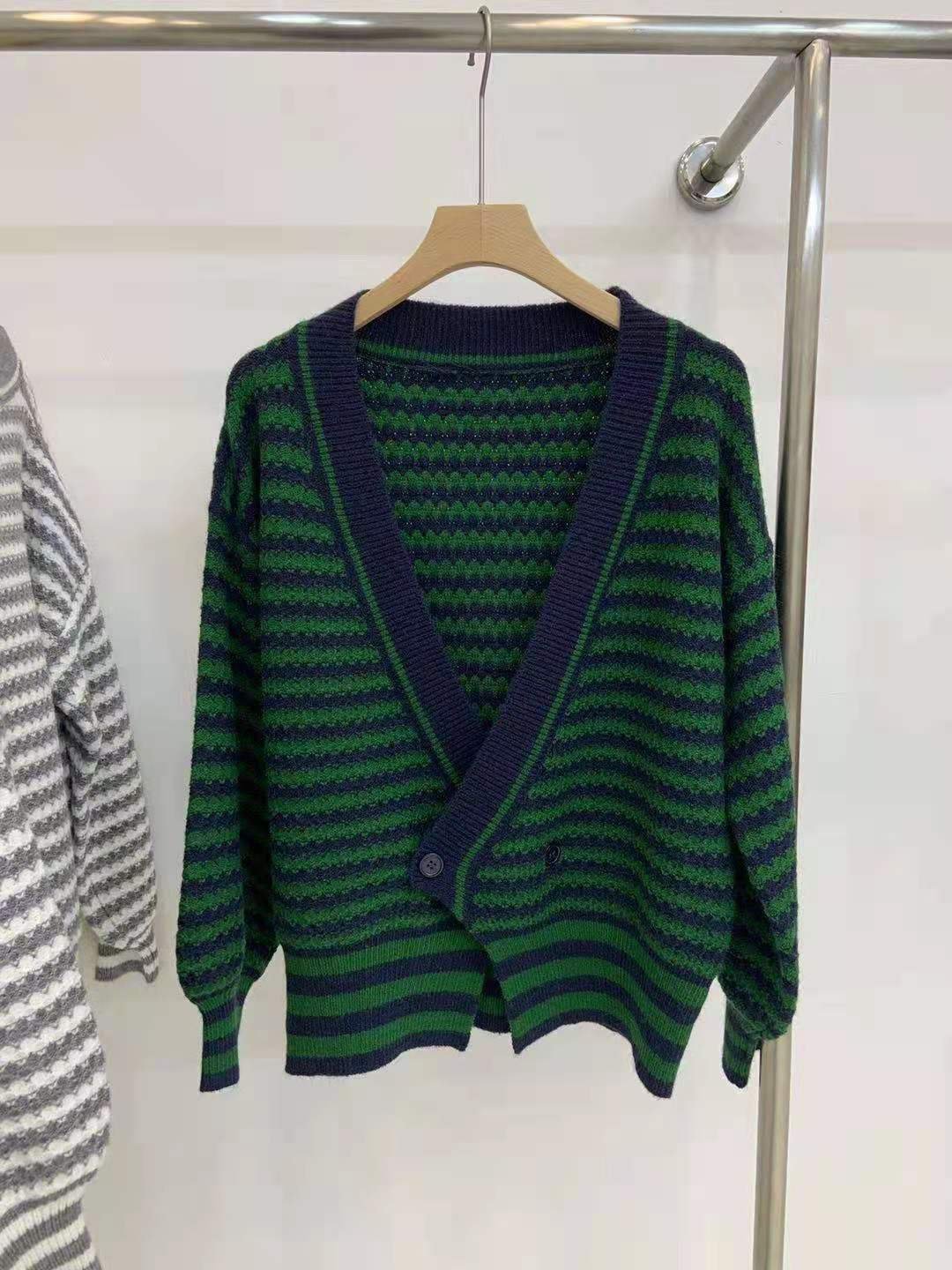 Retro Irregular Loose Striped Cardigan Sweater