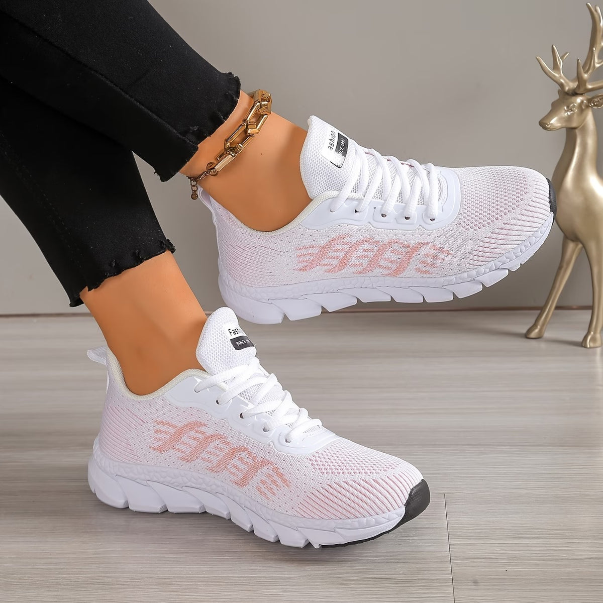 Women's Lightweight & Flexible Striped Embellished Cushioning Sneakers Sports Shoes