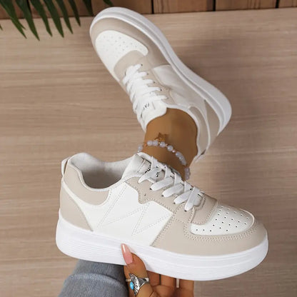 Women's Comfort Versatile White Low-Top Lace-Up Sneakers Casual Chic Footwear