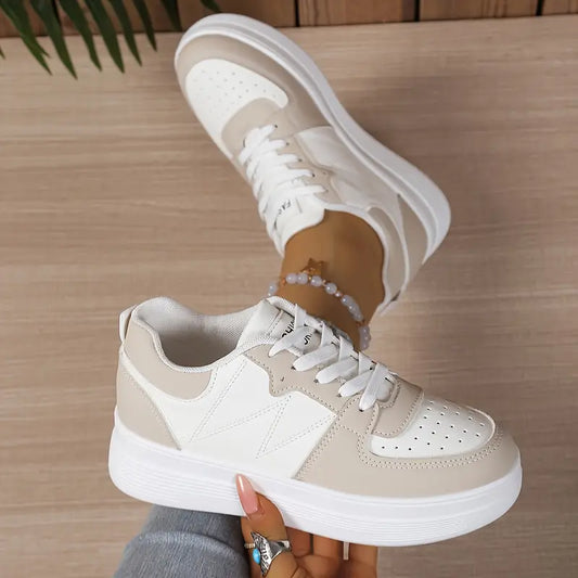 Women's Comfort Versatile White Low-Top Lace-Up Sneakers Casual Chic Footwear
