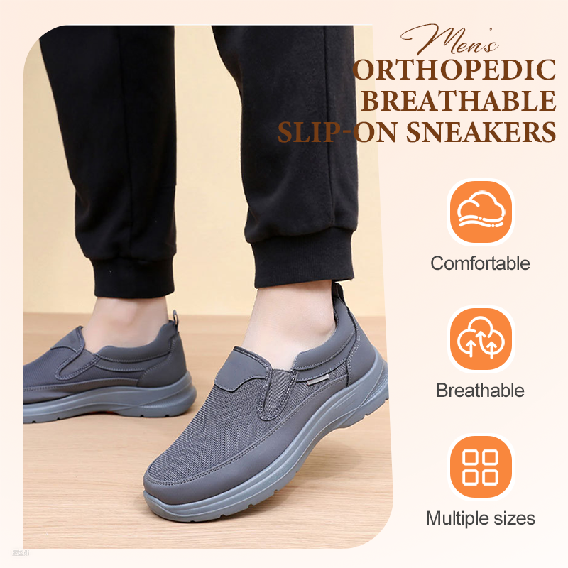 👟Men's Orthopedic Breathable Slip-On Sneakers - Arch Support with Memory Foam Insoles for All-Day Comfort 🏃‍♂️💨