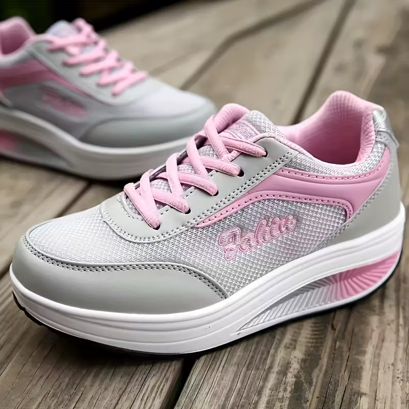 Women's Fly Woven Mesh Surface Breathable Soft-soled Walking Casual Shoes High-soled Platform Cake Shake Sneakers