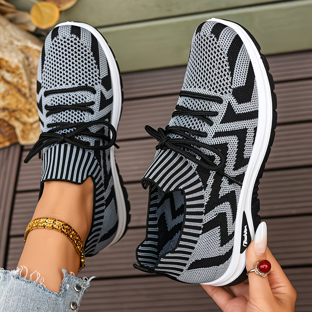 Women's Lightweight and Comfortable Multi-color Stripes Sneakers for Walking, Driving, and Daily Wear