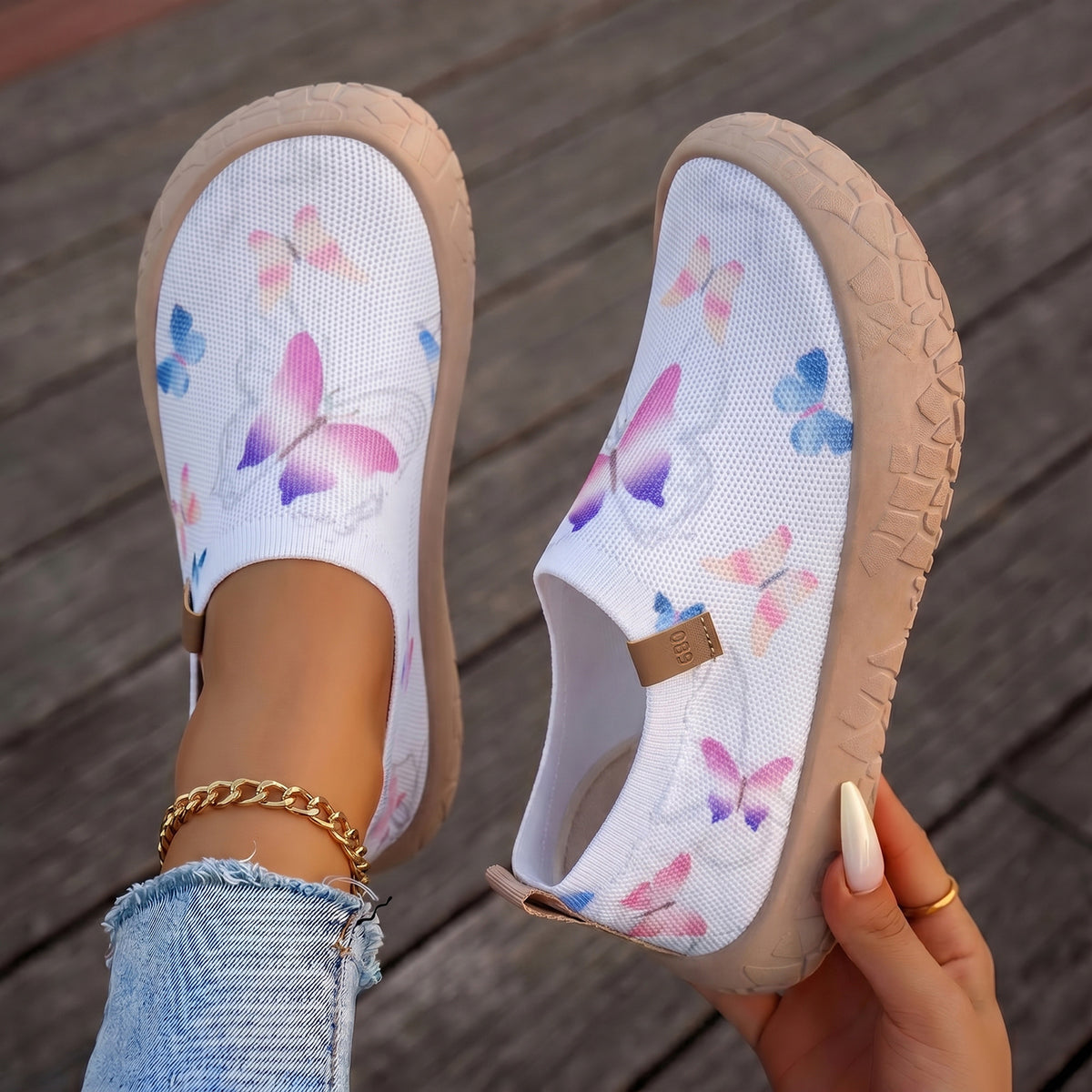 Women's Lightweight & Breathable Butterfly Print Slip‑On Walking Shoes Trainers