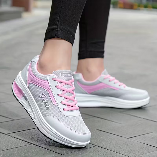 Women's Fly Woven Mesh Surface Breathable Soft-soled Walking Casual Shoes High-soled Platform Cake Shake Sneakers