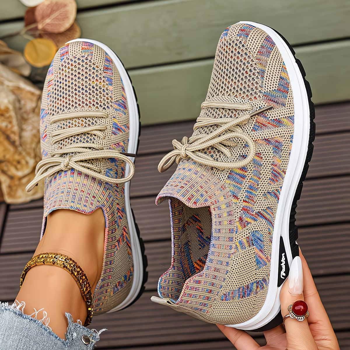 Women's Lightweight and Comfortable Multi-color Stripes Sneakers for Walking, Driving, and Daily Wear