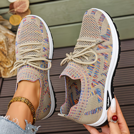 Women's Lightweight and Comfortable Multi-color Stripes Sneakers for Walking, Driving, and Daily Wear
