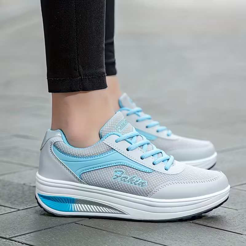 Women's Fly Woven Mesh Surface Breathable Soft-soled Walking Casual Shoes High-soled Platform Cake Shake Sneakers