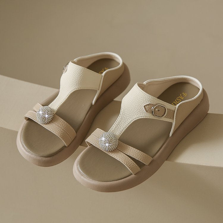 Women's Fashion Rhinestone Hollow Sandals Slip-On Flat Sandals