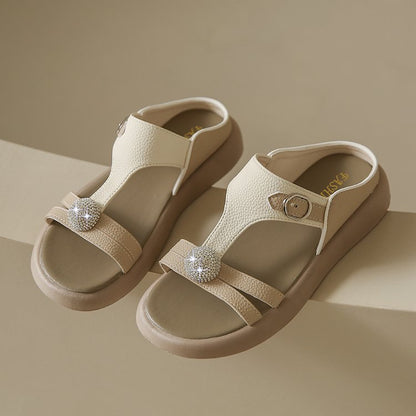 Women's Fashion Rhinestone Hollow Sandals Slip-On Flat Sandals