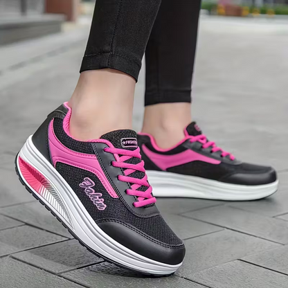 Women's Fly Woven Mesh Surface Breathable Soft-soled Walking Casual Shoes High-soled Platform Cake Shake Sneakers