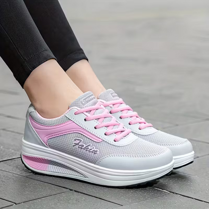 Women's Fly Woven Mesh Surface Breathable Soft-soled Walking Casual Shoes High-soled Platform Cake Shake Sneakers
