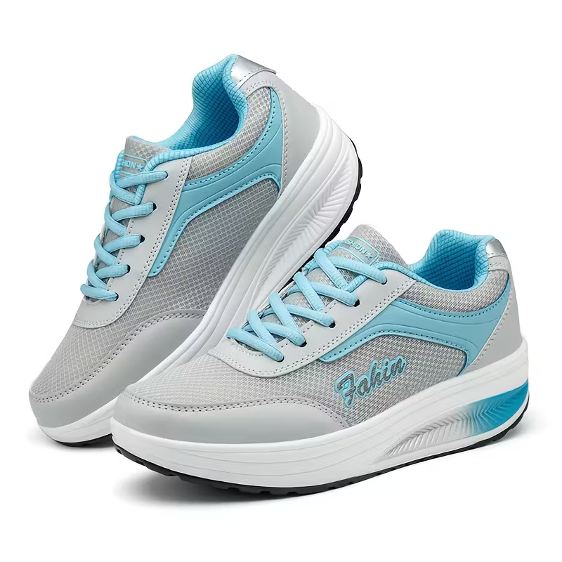 Women's Fly Woven Mesh Surface Breathable Soft-soled Walking Casual Shoes High-soled Platform Cake Shake Sneakers