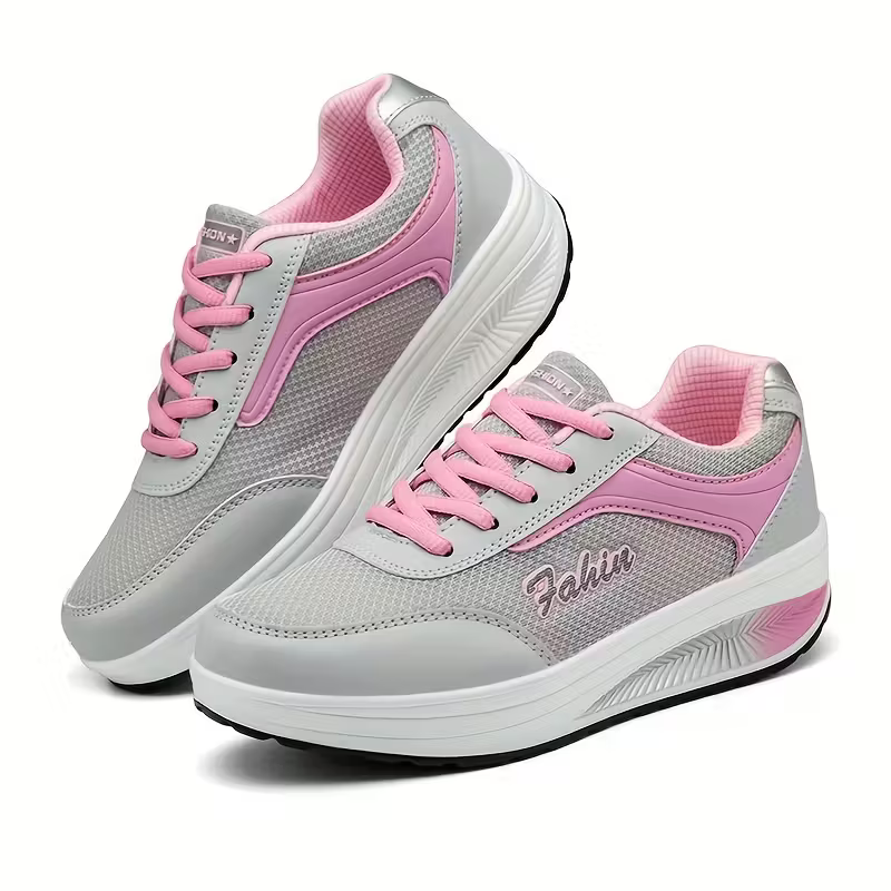 Women's Fly Woven Mesh Surface Breathable Soft-soled Walking Casual Shoes High-soled Platform Cake Shake Sneakers