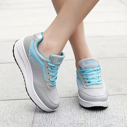 Women's Fly Woven Mesh Surface Breathable Soft-soled Walking Casual Shoes High-soled Platform Cake Shake Sneakers
