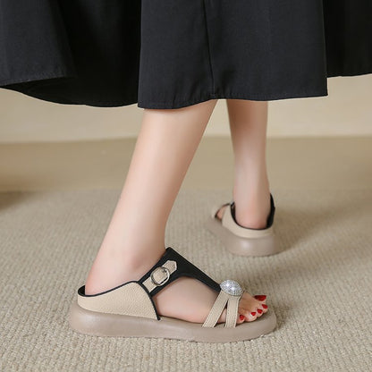 Women's Fashion Rhinestone Hollow Sandals Slip-On Flat Sandals