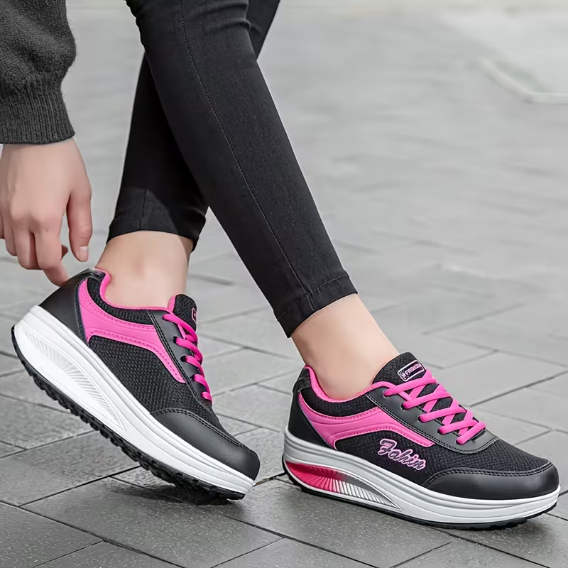 Women's Fly Woven Mesh Surface Breathable Soft-soled Walking Casual Shoes High-soled Platform Cake Shake Sneakers