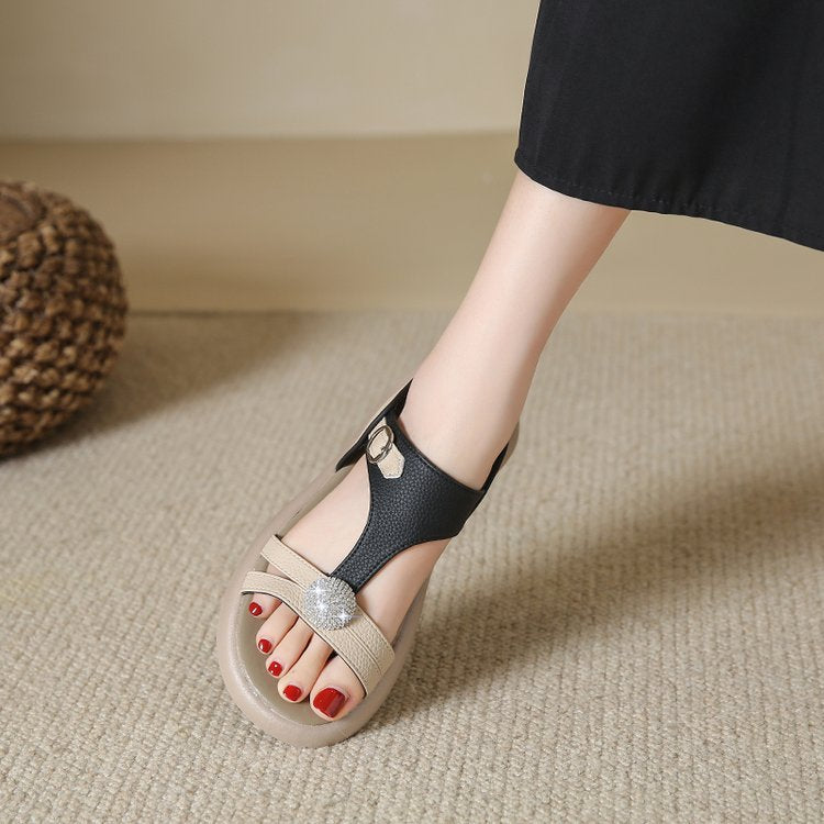 Women's Fashion Rhinestone Hollow Sandals Slip-On Flat Sandals