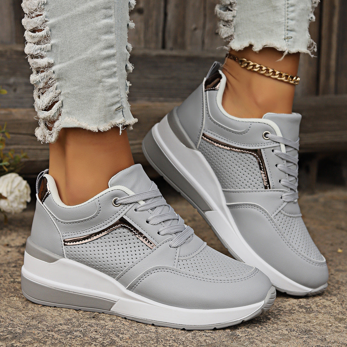 Women's Trendy Comfy Leather Wedge Sneakers