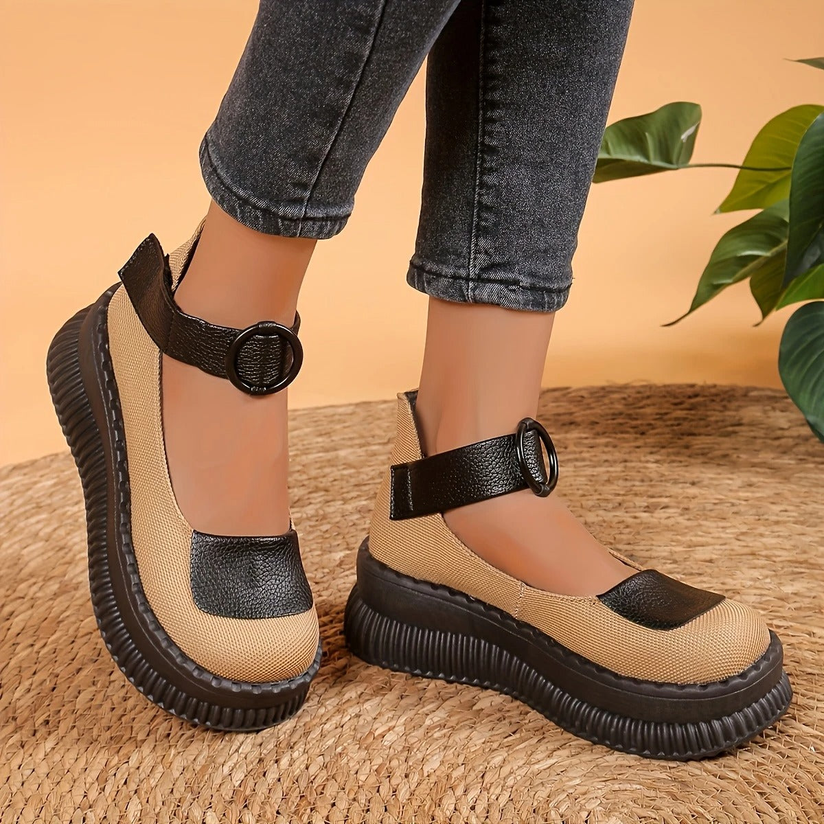 Retro Style Leather Wedge Loafers