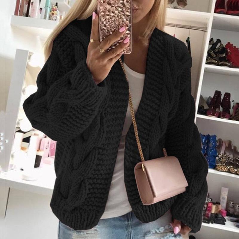 THICK THREAD TWIST KNIT CARDIGAN SWEATER