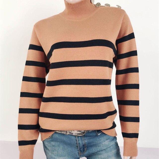 SHOULDER STRAPS BUTTON STRIPE SWEATER