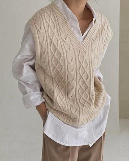 Casual V-Neck Vest Knitted Sweater