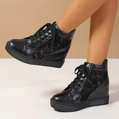 Women's Breathable Lace Wedge Sneakers