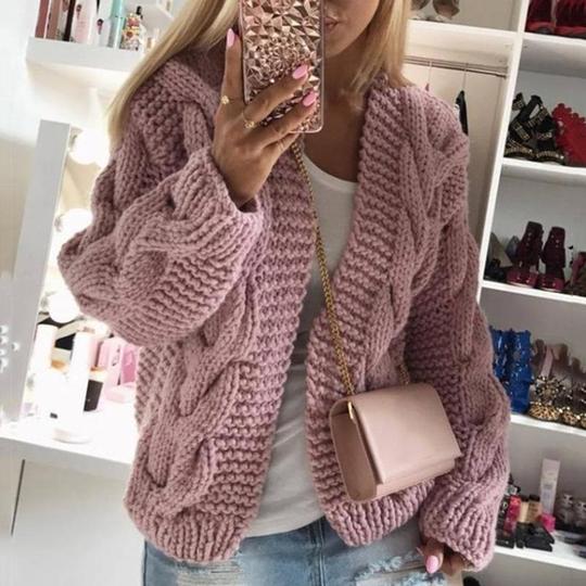 THICK THREAD TWIST KNIT CARDIGAN SWEATER