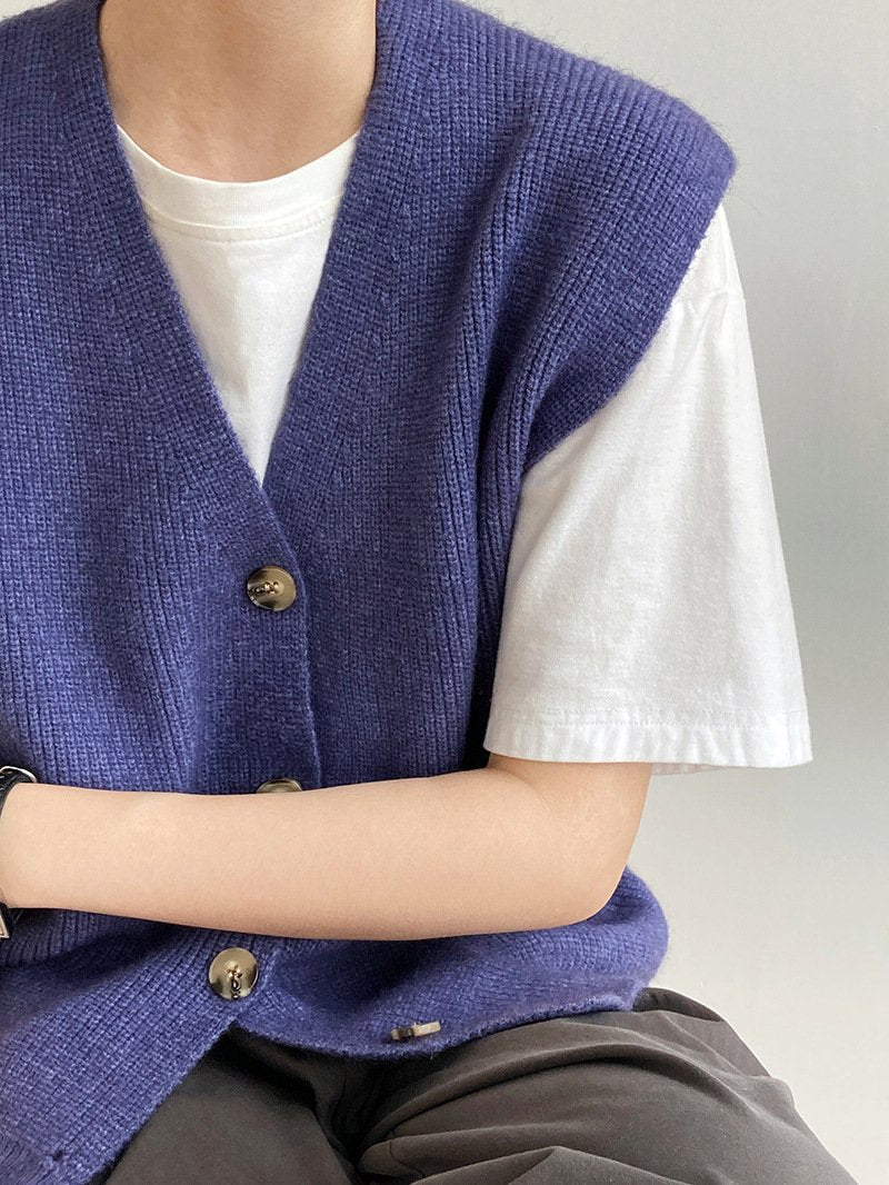 Texture Knit Cardigan Sleeveless Vest Sweater