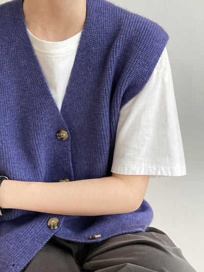 Texture Knit Cardigan Sleeveless Vest Sweater