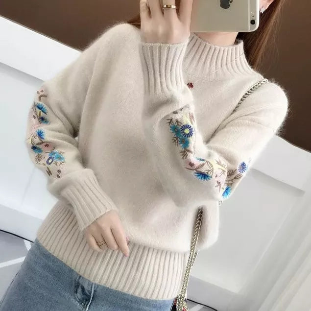 🔥Cashmere Knitted Floral Embroidery Thick Sweater