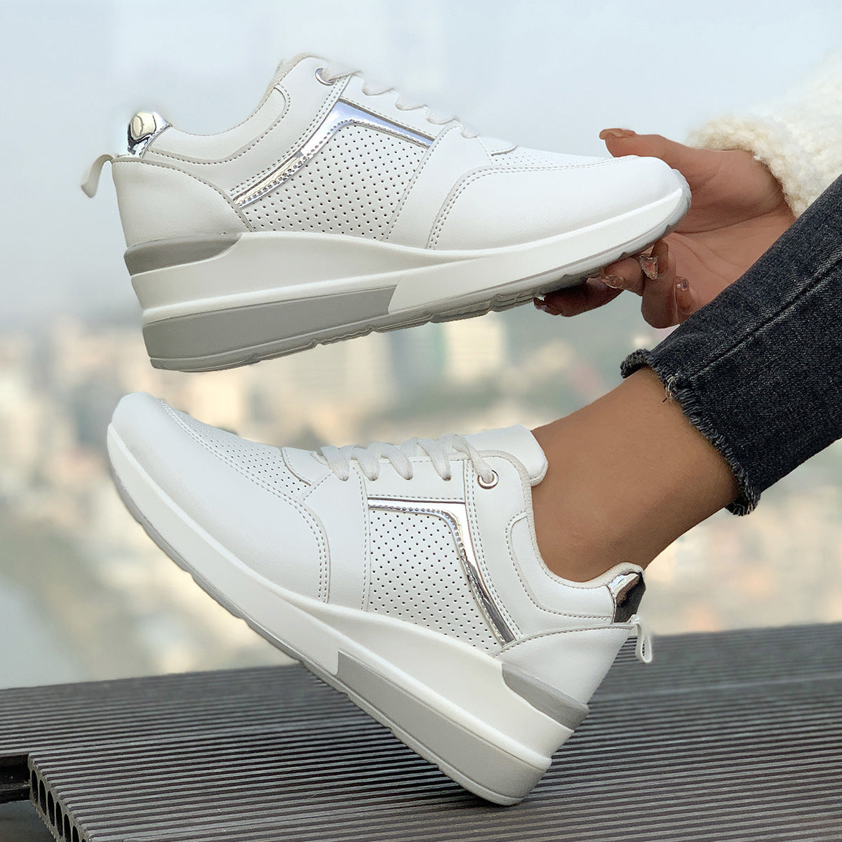 Women's Trendy Comfy Leather Wedge Sneakers