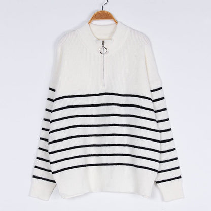 Casual Stripe Jacquard Sweater Top
