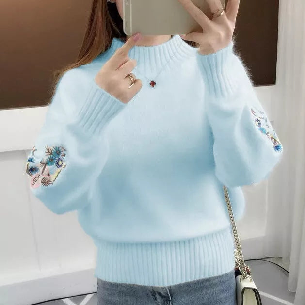 🔥Cashmere Knitted Floral Embroidery Thick Sweater