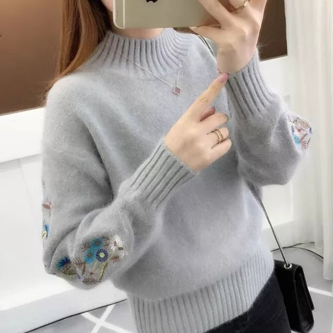 🔥Cashmere Knitted Floral Embroidery Thick Sweater