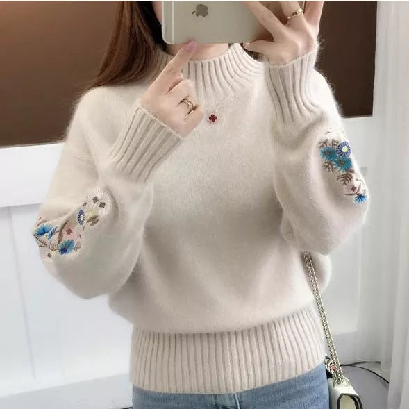 🔥Cashmere Knitted Floral Embroidery Thick Sweater