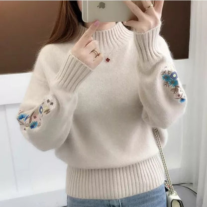 🔥Cashmere Knitted Floral Embroidery Thick Sweater