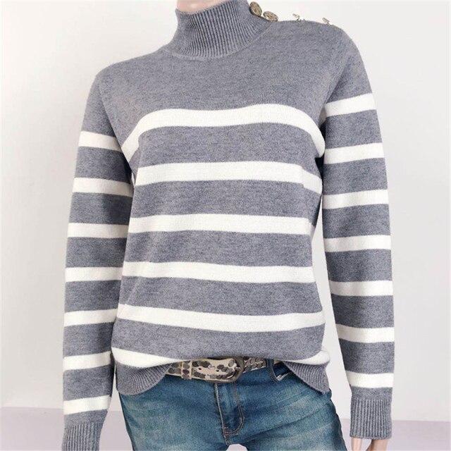 SHOULDER STRAPS BUTTON STRIPE SWEATER