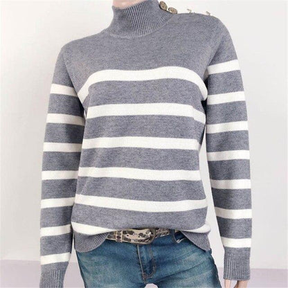 SHOULDER STRAPS BUTTON STRIPE SWEATER