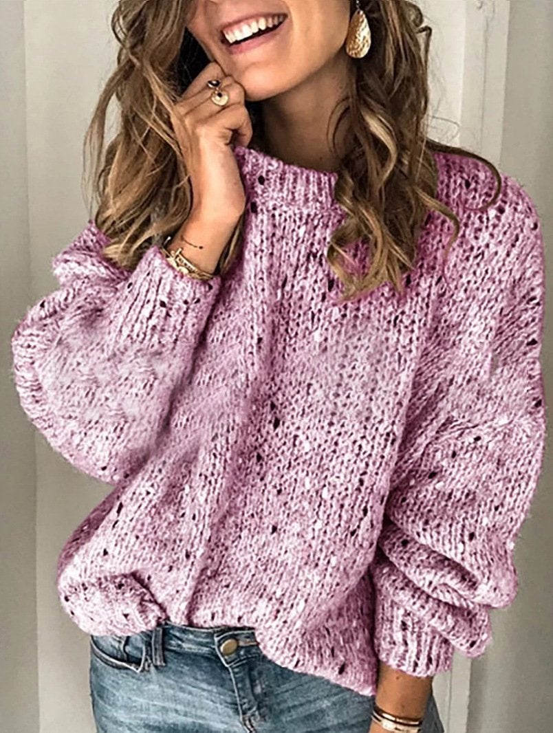 RETRO SOLID COLOR ROUND NECK MULTICOLOR SWEATER