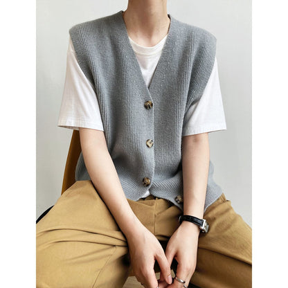 Texture Knit Cardigan Sleeveless Vest Sweater