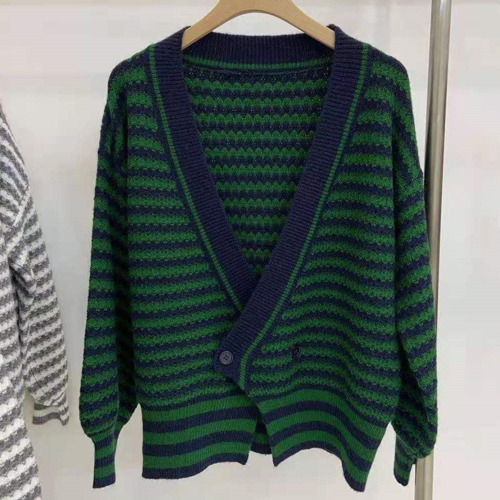 Retro Irregular Loose Striped Cardigan Sweater