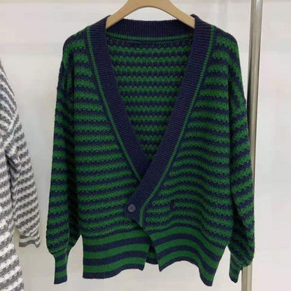 Retro Irregular Loose Striped Cardigan Sweater