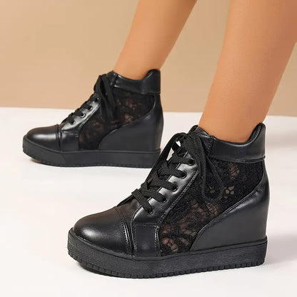 Women's Breathable Lace Wedge Sneakers
