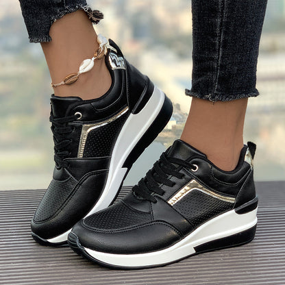 Women's Trendy Comfy Leather Wedge Sneakers