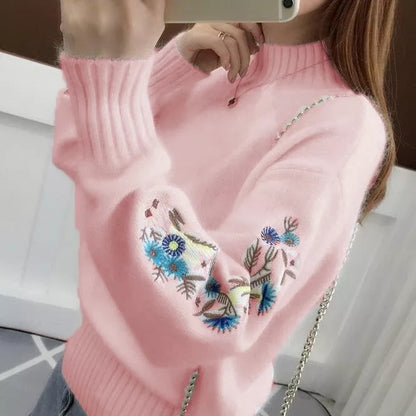 🔥Cashmere Knitted Floral Embroidery Thick Sweater